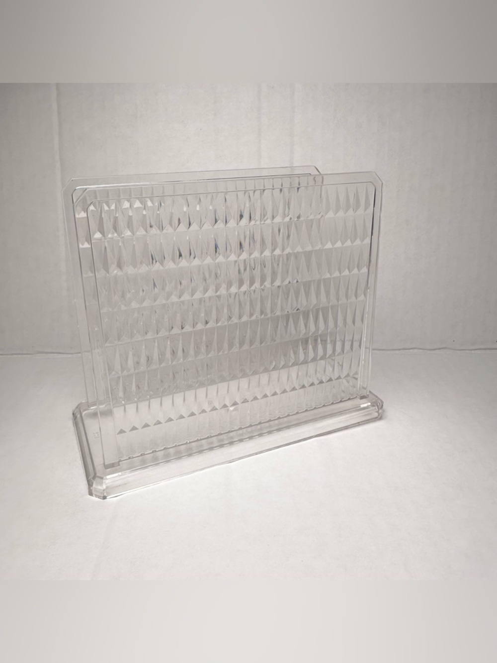 VTG Acrylic Prism Plastic Clear Napkin Or Letter Holder-MCM Made in USA-EUC
